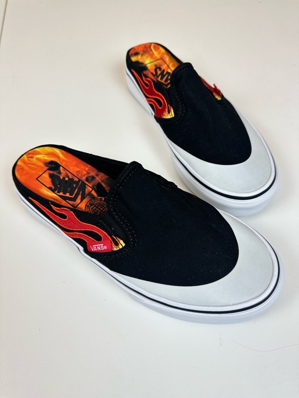Vans x A$AP Worldwide Classic Slip-On Mules Black Red Flame Sneakers Women Boys